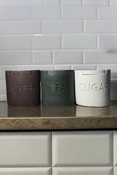 RocArt Home Beton Celery Dekoratif Tezgah Üzeri Çay-şeker-kahve Seti