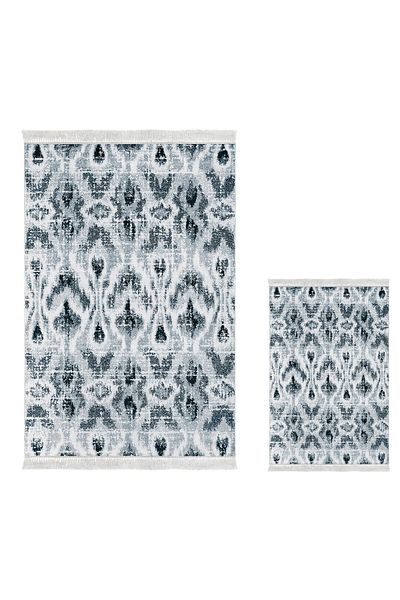 Dekoreko Digital 3-Piece Bathroom Set Trend Felt Non-Slip Base Mixed Oval Scandinavian Annika Blue