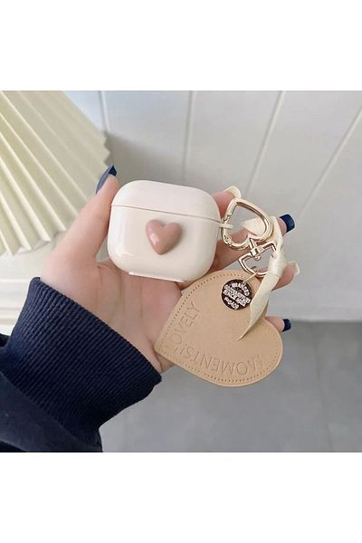 KVK PRİVACY Airpods 3rd Generation Compatible Brown Heart and Brown Heart Clip-on Headphone Case