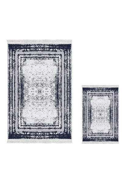 Dekoreko Digital 3-Piece Bathroom Set Star Leather Non-Slip Base Mixed Oval Modern Mollie Navy Blue