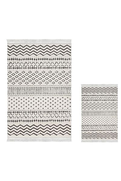Dekoreko Digital 3-Piece Bathroom Set Trend Felt Non-Slip Base Mixed Round Scandinavian Cade Beige