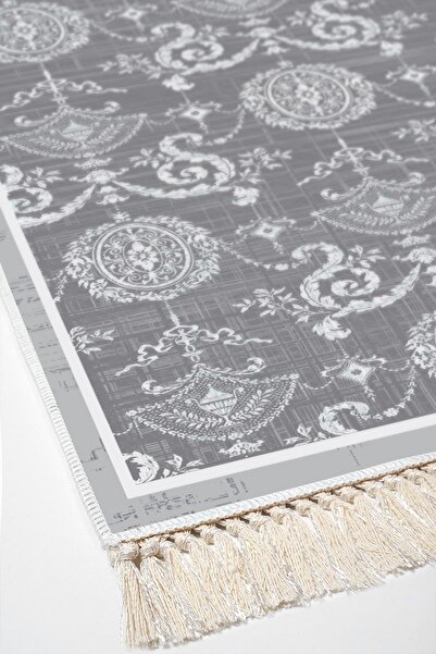 Dekoreko Non-Slip Base Djt 3-Piece Bathroom Mat Set Star Leather Mixed Round Modern 1861m Gray