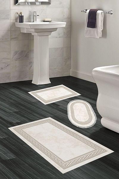Dekoreko Digital 3-Piece Bath Mat Set Trend Felt Non-Slip Base Mixed Oval Modern Cassietta Cream