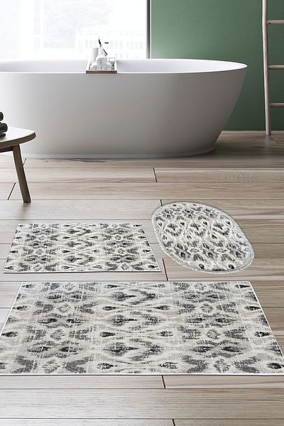 Dekoreko Digital 3-Piece Bathroom Set Trend Felt Non-Slip Base Mixed Oval Nordic Annika Gray