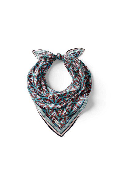 Bursa İpek Turquoise Navy Blue Çintemani Pattern Silk Handkerchief