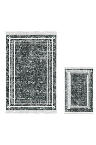 Dekoreko Digital 2-Piece Bath Mat Set Star Cotton Non-Slip Base Fringed Modern Shelbi Gray