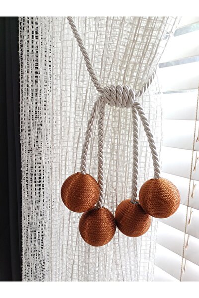 venedik home Modern Ecru Curtain Attachment with 4 Balls - Copper Colored, Corded and Background Curtain Tie Brachol