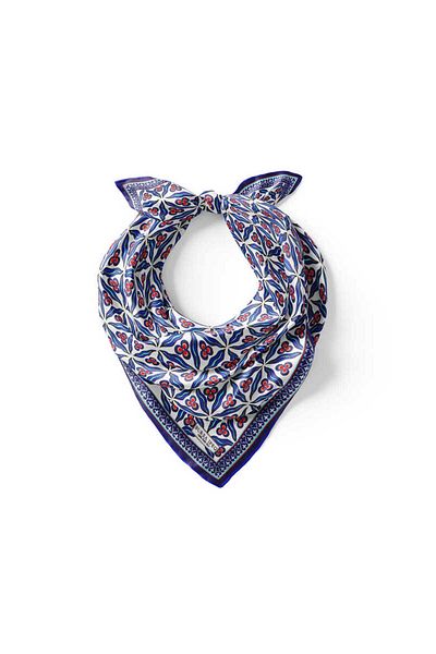 Bursa İpek Silk Handkerchief - Saks Navy Blue, Çintemani Patterned