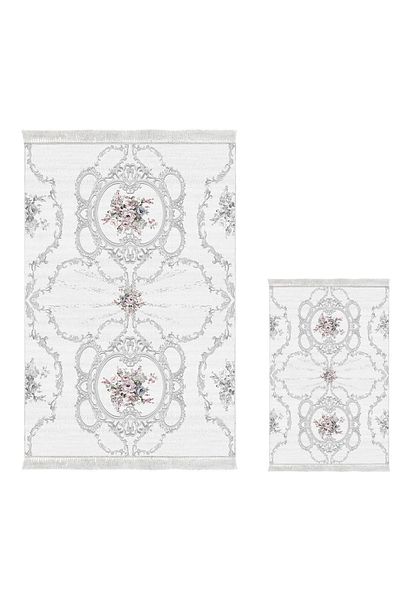 Dekoreko Digital 3-Piece Bathroom Mat Set Star Cotton Non-Slip Base Mixed Oval Modern Anabelle Gray