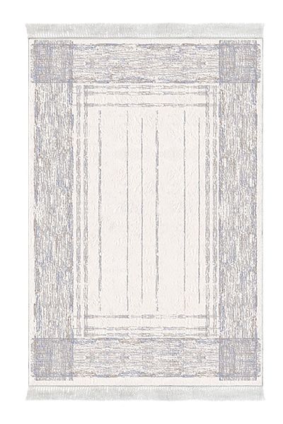 Dekoreko Digital 2-Piece Bath Mat Set Trend Felt Non-Slip Base Fringed Modern Rana Blue