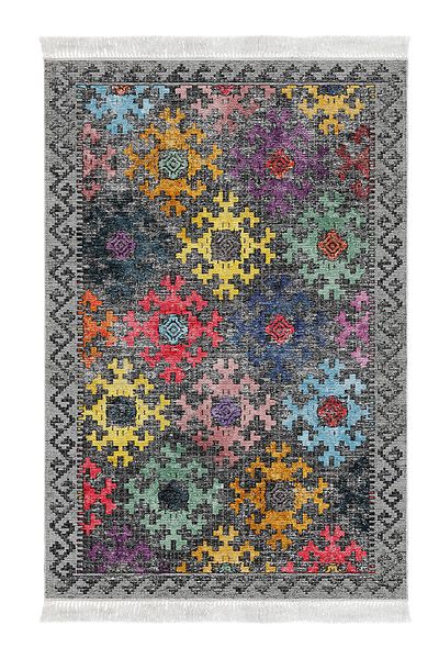 Dekoreko Digital 2-Piece Bath Mat Set Star Cotton Non-Slip Base Fringed Scandinavian Leesa Colorful