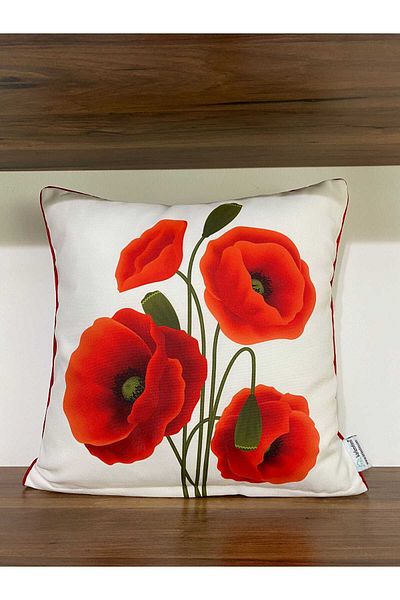 KIRLENTİM D150 Poppy flower Patterned - Double Side Printed Throw Pillow Cover