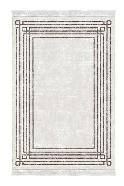 Dekoreko Digital 2-Piece Bath Mat Set Trend Felt Non-Slip Base Fringed Modern Shelbi Beige