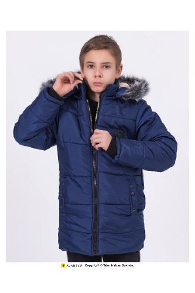 WST SPORT WEAR Boy's Puffer Jacket - Fur Collar, Hoodie and Pocket