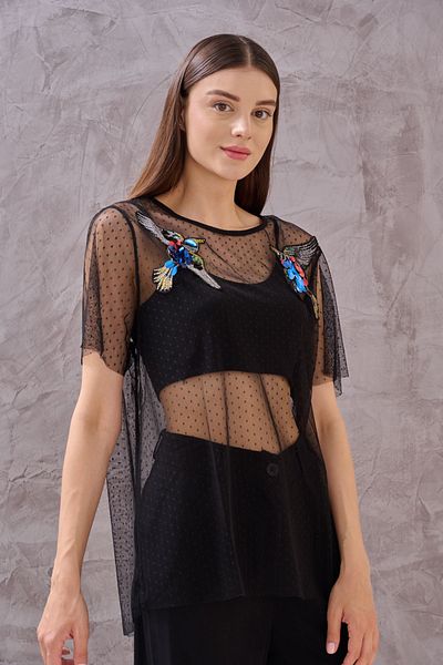 SHUGAA Bluză de damă din tul cu broderie