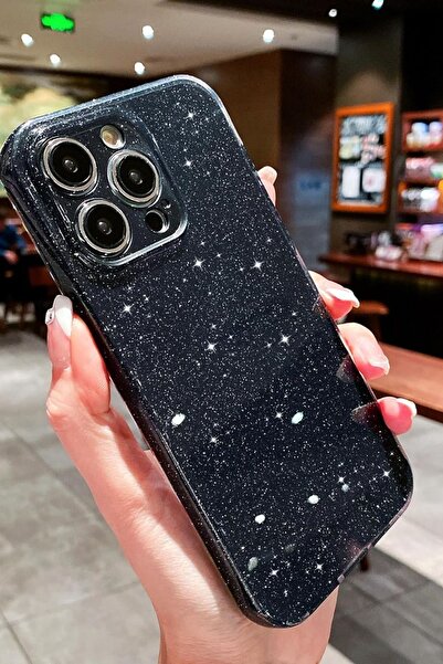 KVK PRİVACY Apple iPhone 15 Pro Kılıf Simli İnce Darbe Dayanıklı Silikon Parl...