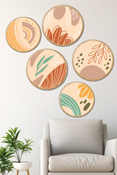 Artavessa Dekoratif Oval 5 Parça Çerçeve Görünümlü Mdf Tablo Seti