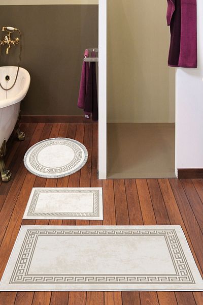 Dekoreko Digital 3-Piece Bathroom Set Trend Felt Non-Slip Base Mixed Round Modern Cassietta Cream