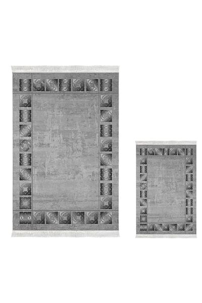 Dekoreko Digital 3-Piece Bath Mat Set Trend Felt Non-Slip Base Mixed Oval Modern Twyla Gray