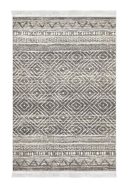 Dekoreko Digital 2-Piece Bath Mat Set Trend Felt Non-Slip Base Fringed Scandinavian Liz Gray