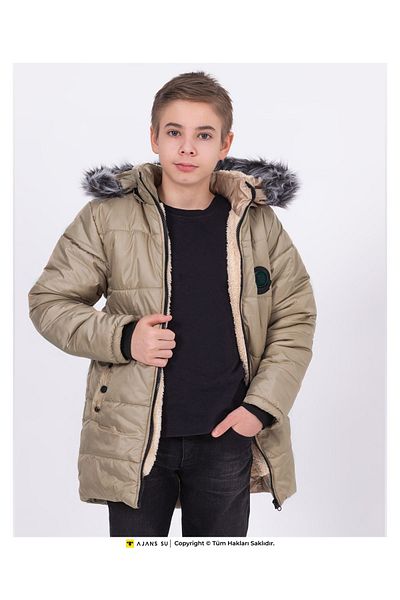 WST SPORT WEAR Пухено яке за момче - кожена яка, качулка и джоб