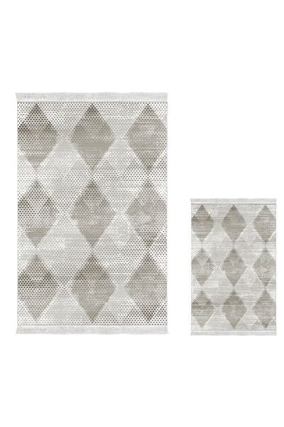 Dekoreko Ψηφιακό σετ 3 χαλάκια μπάνιου Star Cotton Αντιολισθητική Βάση Μικτή Οβάλ Nordic Amaris Beige