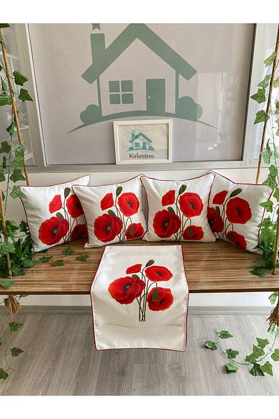 KIRLENTİM D150 Poppy flower Patterned - Double Side Printed Throw Pillow Cover