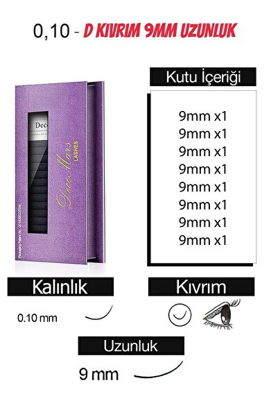 DECEMARS Ipek Kirpik 0,10mm D Kıvrım 9mm Uzunluk