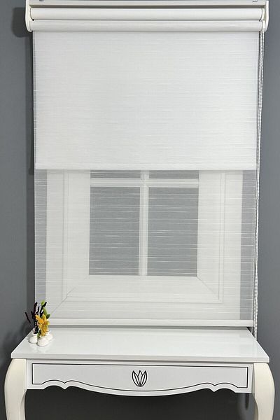 AlpiNaz Modern Striped Tulle & Matte White Stor - Double System, Cuts 80% Light