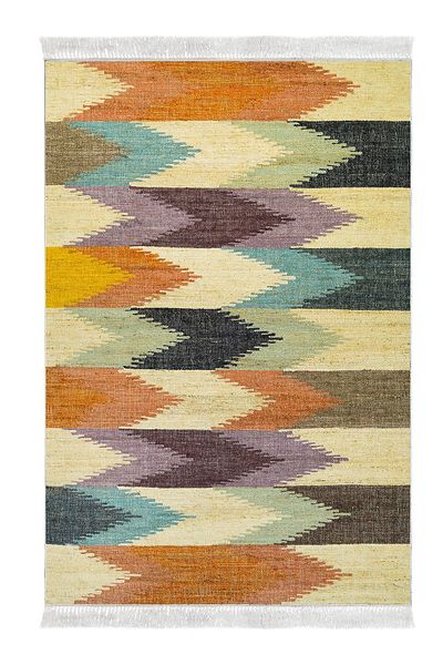 Dekoreko Digital 2-Piece Bath Mat Set Star Cotton Non-Slip Base Fringed Modern Vina Colorful
