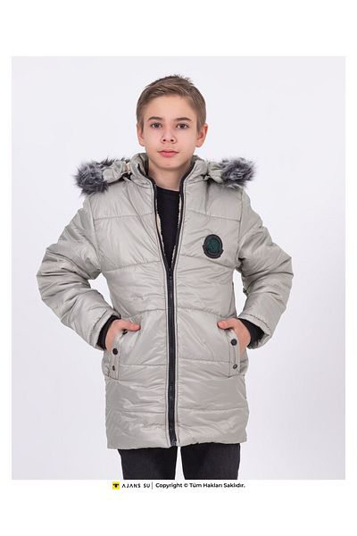 WST SPORT WEAR Jachetă puf pentru băiat - guler de blană, hanoră și buzunar