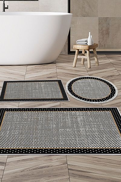 Dekoreko Digital 3-Piece Bathroom Set Trend Felt Non-Slip Base Mixed Round Modern Stormy Black