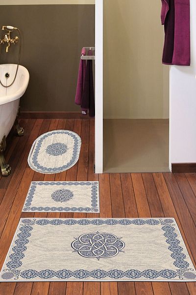 Dekoreko Set covoraș de baie digital din 3 piese Star Bumbac Talpă anti-alunecare Mixt Oval Modern Gilda Blue