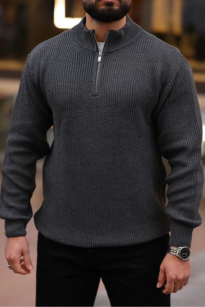 BASEL.CO MEN'S RELAX FIT HALF ZIPPERED THICK SWEATER