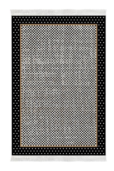 Dekoreko Digital 2-Piece Bath Mat Set Star Leather Non-Slip Base Fringed Modern Stormy Black
