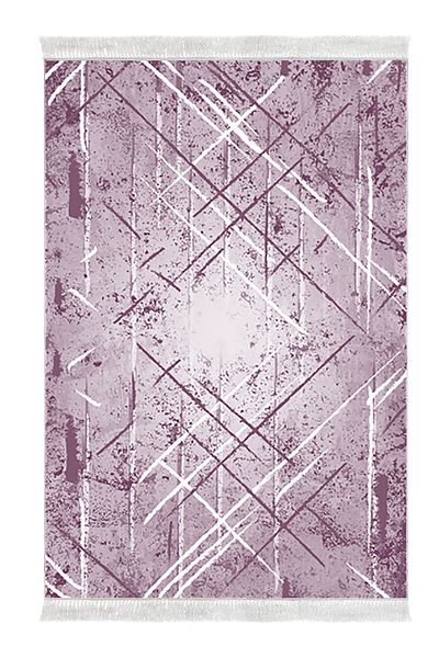 Dekoreko Digital 2-Piece Bath Mat Set Trend Felt Non-Slip Base Fringed Modern Allissa Purple