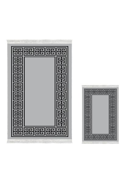 Dekoreko Digital 3-Piece Bathroom Mat Set Trend Felt Non-Slip Base Mixed Oval Modern Penelope Gray