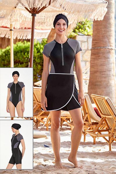Remsa Mayo Semi-Closed Lycra Pareo Swimsuit - 3-Piece Black Swim Set Clary 3924
