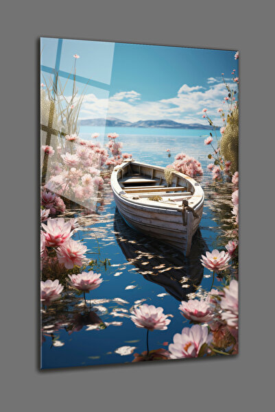 BV DEKOR Γυάλινος πίνακας ζωγραφικής με λουλούδια και θαλασσινό τοπίο - 4mm Ά...