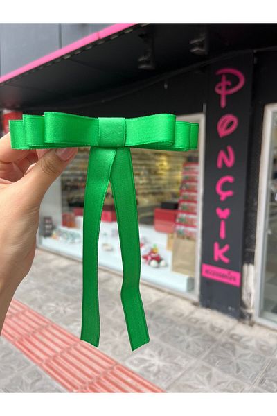 PONÇİK ACCESSORİES Green Satin Ribbon - Automatic Bow Buckle