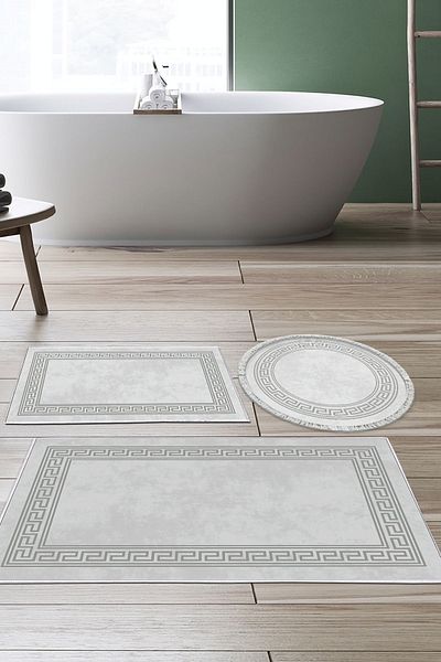 Dekoreko Digital 3-Piece Bathroom Set Trend Felt Non-Slip Base Mixed Round Modern Cassietta Gray