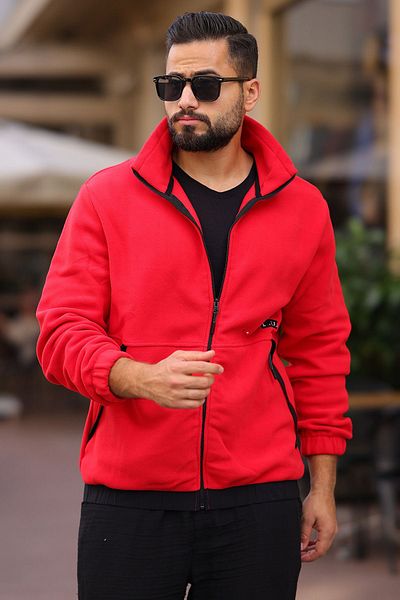 intermodaclub Men's Stand Collar Fleece Jacket 88140 Red