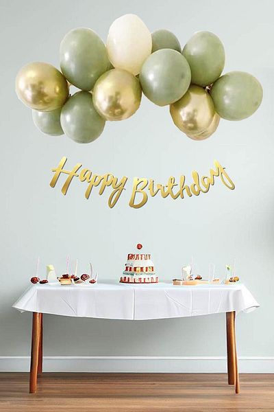 MODAT Mold Green Sea Sand Chrome Gold Concept Colors Birthday Balloon Chain Happy Birthday Banner