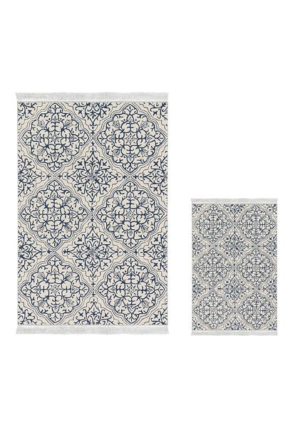 Dekoreko Digital 3-Piece Bath Mat Set Trend Felt Non-Slip Base Mixed Round Modern Holly Cream