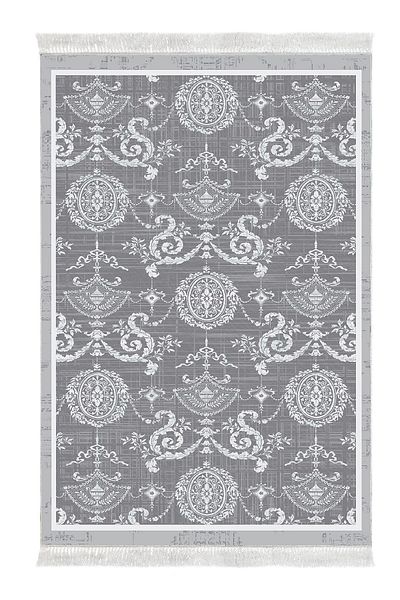 Dekoreko Digital 2-Piece Bath Mat Set Trend Felt Non-Slip Base Fringed Modern Queta Gray