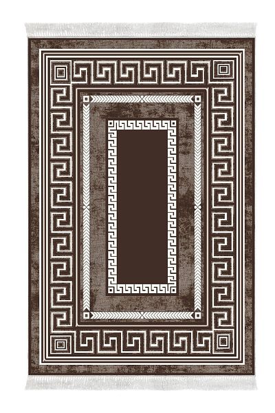 Dekoreko Digital 2-Piece Bath Mat Set Trend Felt Non-Slip Base Fringed Modern Carmel Brown