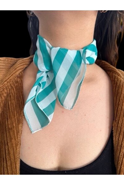 MAZEN Eșarfă din șifon cu model alb-verde 45x45 Accesoriu pentru păr, geantă,...