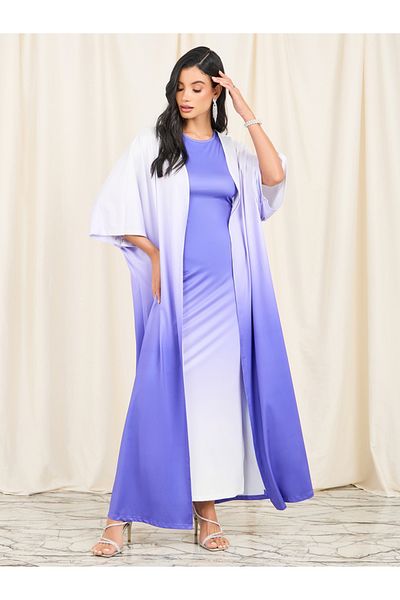 Styli Ombre Print Maxi Bodycon Dress and Abaya Set