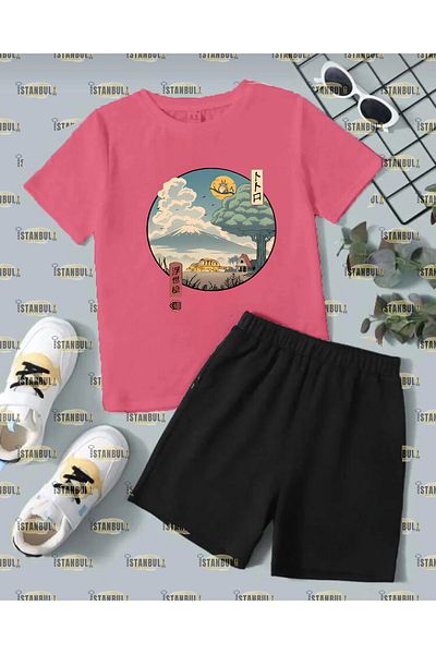 aynewmoda Anime Printed T-Shirt and Shorts Set