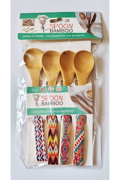 Modellino Set of 4 Bamboo Round Mouth Ice Cream Spoons - 16cm Size